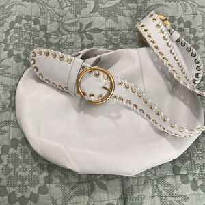 White Leather Bag with Gold Accents